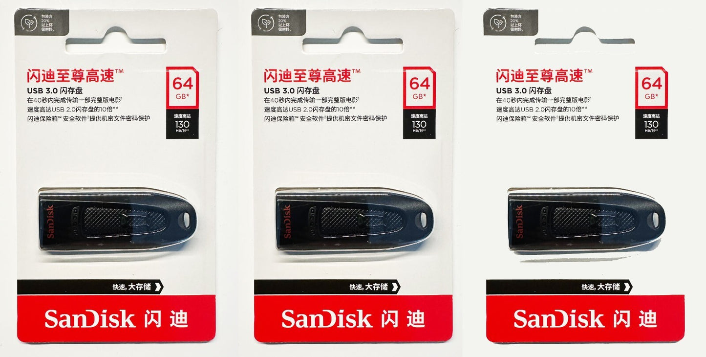 SanDisk 64GB Ultra USB Flash Drive USB 3.0 Up to 130 MB/s Read, Multi-Pack