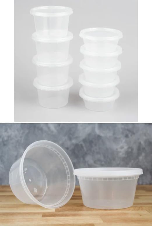 LUCKY BOY 50 X Takeaway Cups With Lids Clear Round Plastic Food Containers Microwave, Freezer And Dishwasher Safe In Sizes 2oz - 4oz - 8oz