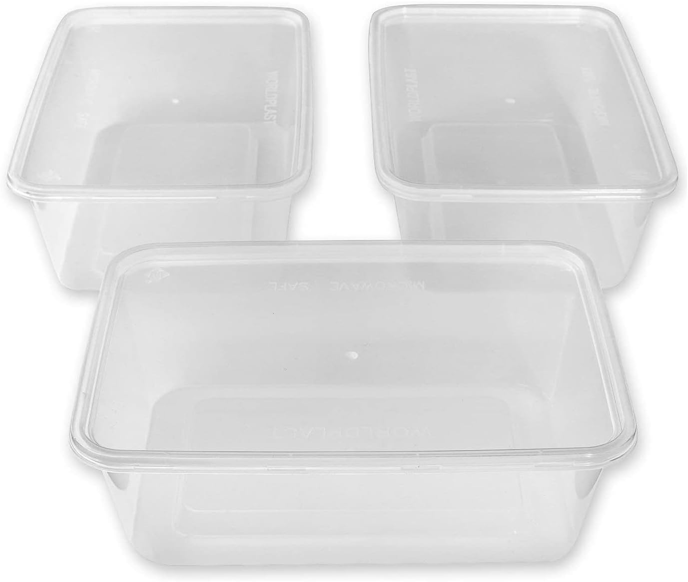 LUCKY BOY 50 x 750ml Plastic Microwave Freezer Safe Food Meal Prep Recyclable Takeaway Containers and Lids - C750 Catering Size