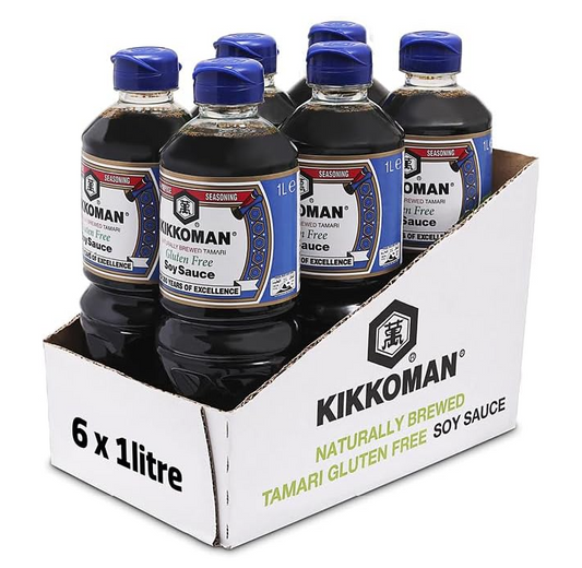 Kikkoman Tamari Gluten free Soy Sauce, 1 Litre, (Pack of 6), Naturally Brewed