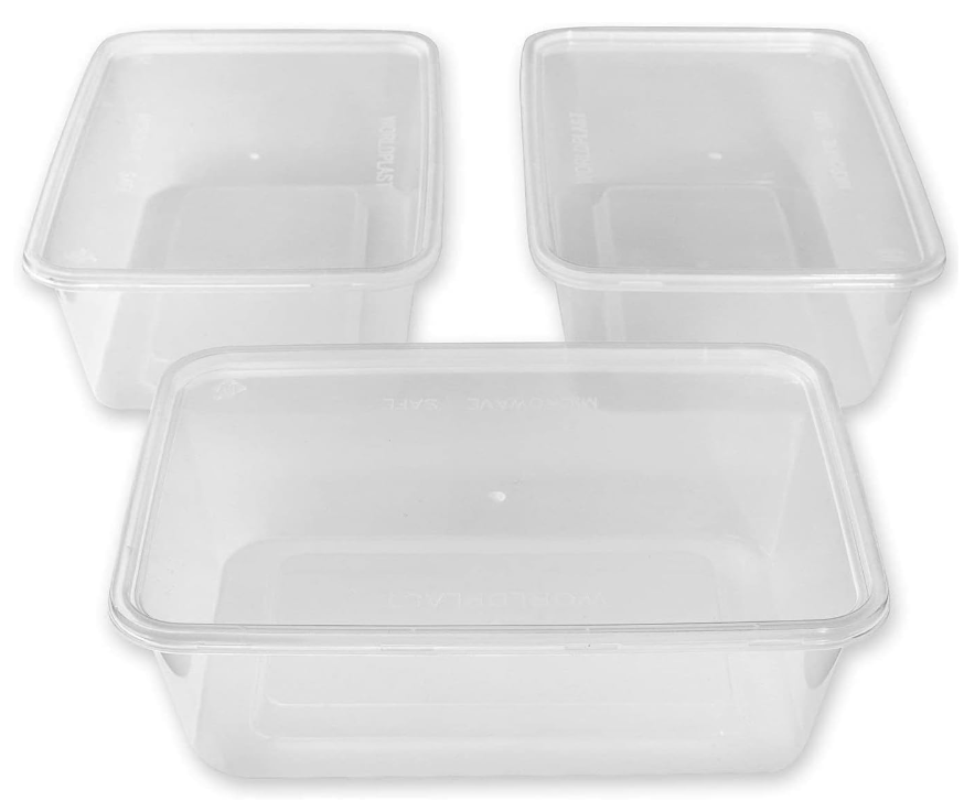 LUCKY BOY 50 x 650ml Plastic Microwave Freezer Safe Food Meal Prep Recyclable Takeaway Containers and Lids - C650 Catering Grade Plastic BPA Free