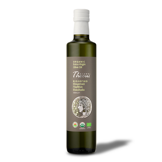Theoni Extra Virgin ORGANIC Olive Oil 500ml Glass – Cold Extraction, Premium Quality, 100% Pure