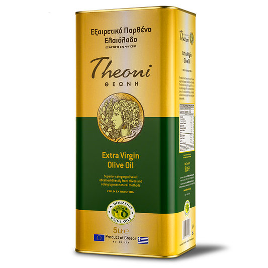 Theoni Extra Virgin Olive Oil 5L Tin – Cold Extraction, Premium Quality, 100% Pure, Ideal for Cooking, Salads, Dressings – By Lucky Boy - SAKA