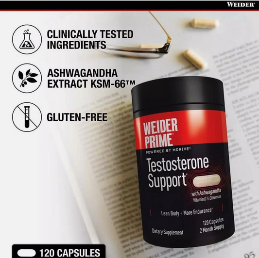 Weider Prime Testosterone Support Blood Levels  Vitamin 120 Tablets by SAKA