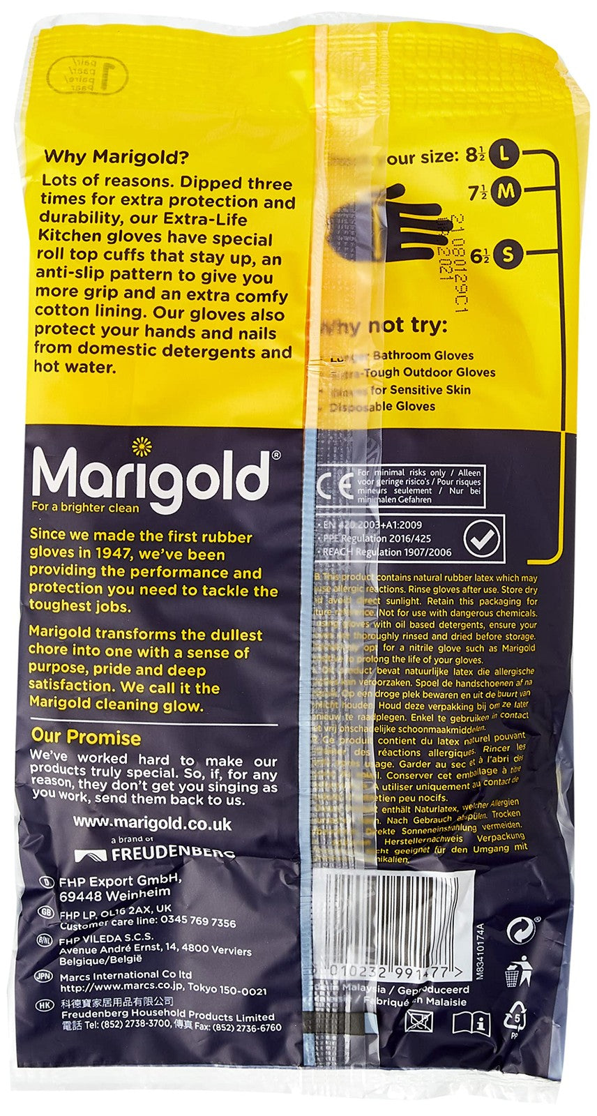 MARIGOLD GLOVES KITCHEN - VARIOUS SIZES | (6 PACK) Yellow