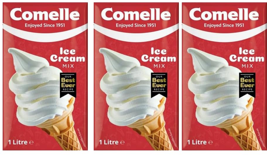 Comelle Ice Cream Mix Vanilla Soft Serve | Instant Ready to Freeze | UHT | Long Life Dairy Skimmed Milk | Sundea Mousse Dessert Shake  | (With Greetings from Lucky Boy