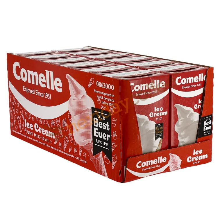 Comelle Ice Cream Mix Vanilla Soft Serve | Instant Ready to Freeze | UHT | Long Life Dairy Skimmed Milk | Sundea Mousse Dessert Shake  | (With Greetings from Lucky Boy