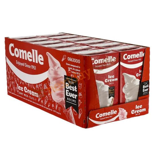 Comelle Ice Cream Mix Vanilla Soft Serve | Instant Ready to Freeze | UHT | Long Life Dairy Skimmed Milk | Sundea Mousse Dessert Shake  | (With Greetings from Lucky Boy