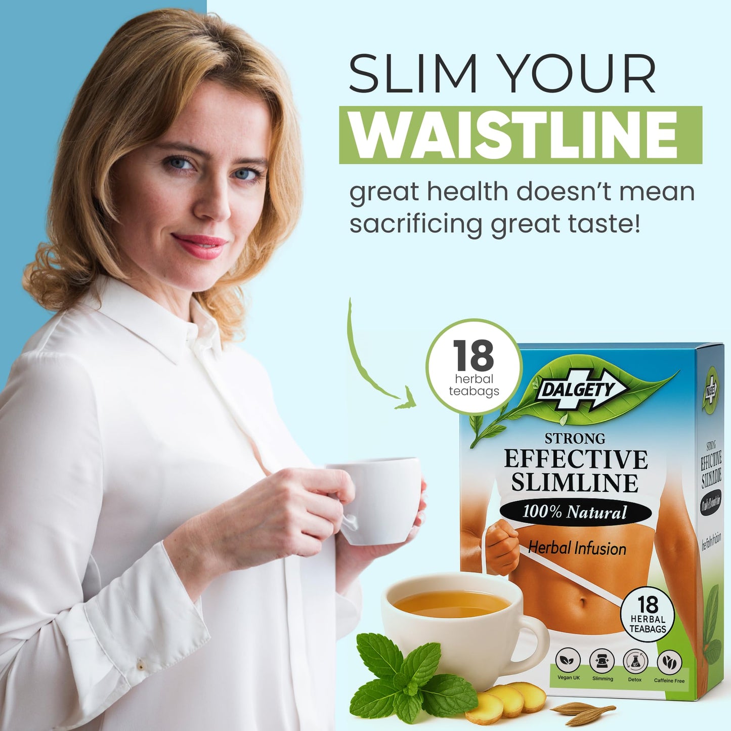 Dalgety Effective Slimline Herbal Infusion 40g Carton - 100% Natural, Caffeine Free Tea (Total 18 Teabags) – Our Slimming Tea is Packed with Unique Health Benefits