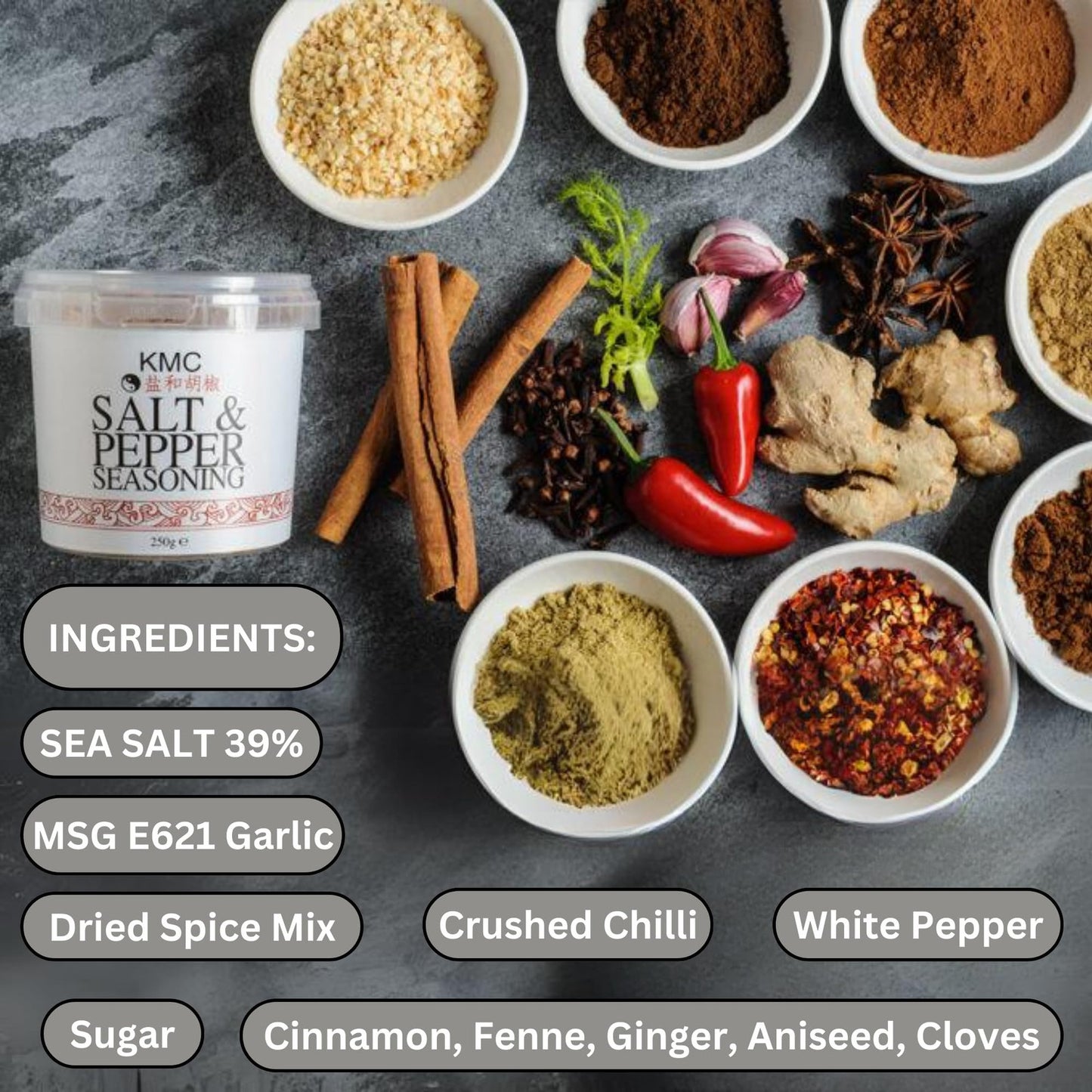 KMC Salt and Pepper Chinese Seasoning MSG for Cooking Chips Meat etc 2x250g