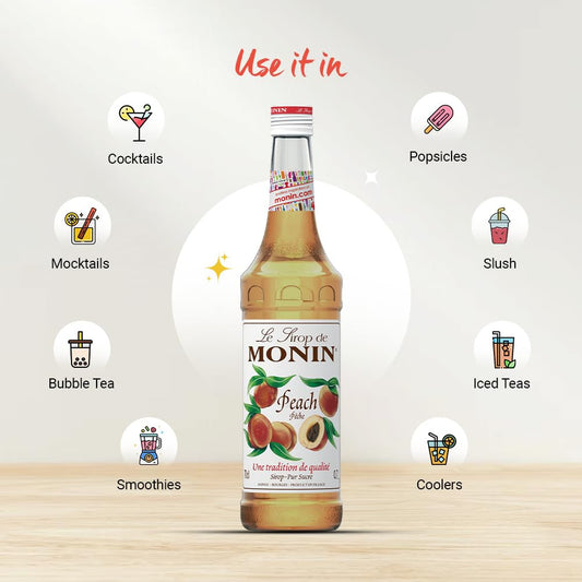 MONIN Premium Peach Syrup 700ml for Cocktails and Mocktails. Vegan-Friendly, Al