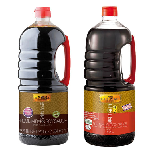 Lee Kum Kee Premium Light Soy Sauce & Dark Soy Sauce 1.75L Bulk Size (Pack of 2)