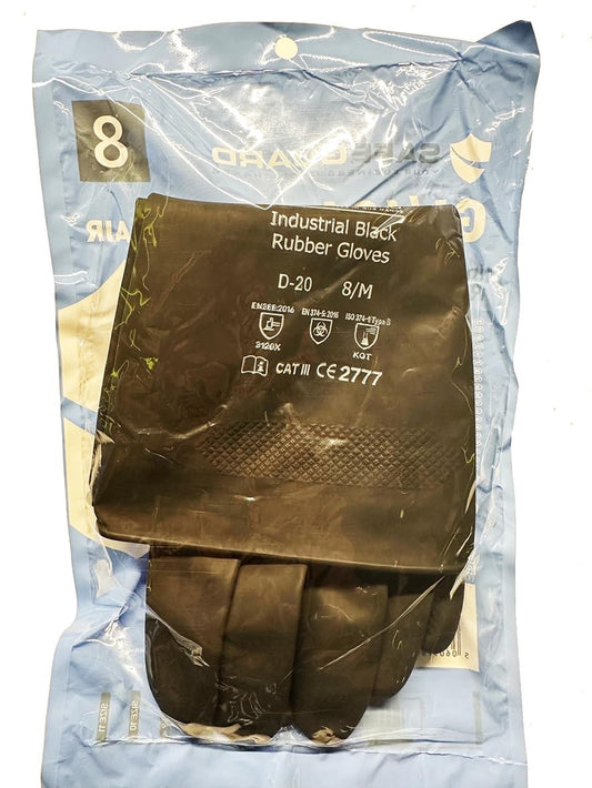 10 x SAFEGUARD Industrial Black Rubber Gloves Size 8/M |CAT III | D-20 | GI/406